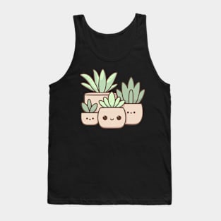 Cute House Plants in Pots | Kawaii Cute Character Illustration Design | Kawaii Cute Plants Tank Top